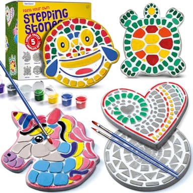 Dan&Darci Stepping Stones Painting Kit for Kids - Outdoor Crafts - Paint 5 Garden Stone - Unicorn Craft Kits for Boys, Girls Ages 6-12 - Gifts for Boy, Girl Age 6, 7, 8, 9, 10 + Year Old - Summer Gift - Image 1