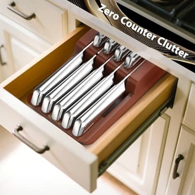 imarku Knife Set, 10 PCS Japanese Stainless Steel Knife Block Set, Kitchen Knife Sets with Wooden Drawer Organizer, Drawer Knife Set,Dishwasher Safe, Ultra Sharp Chef Knife, Gifts for Women Men - Image 3