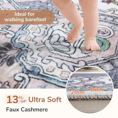 OPPODREAM Soft Area Rugs 9x12 Living Room, Washable Rugs 9x12 with Non Slip Backing, Faux Cashmere Low-Pile 9 x 12 Carpet, Purple & Green & Cream - Image 2