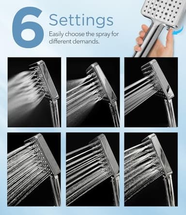 MakeFit Filtered Shower Head - 6 Modes High Pressure Handheld Shower Head with Filter Mineral Beads, Detachable Handheld Showerhead Set with Stainless Steel Hose and Shower Arm Bracket - Image 4