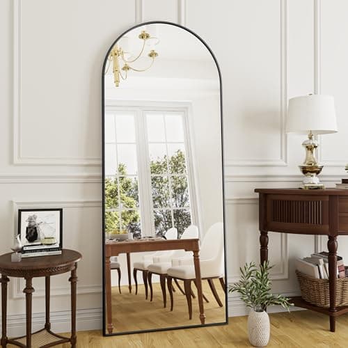 Rowjut Full Length Mirror Arched Floor Length Mirrors, 71"x26" Large Full Body & with Stand & Arch Wall Mounted & Standing Mirror for Bedroom Living Room, Aluminum Frame, Black - Image 1