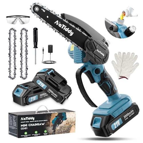 NaTiddy Mini Chainsaw Cordless,6 Inch Electric Chainsaw Cordless with Auto Oiler,Powerful Handheld Battery Chainsaw for Wood Cutting, Tree Trimming (Included 2 Batteries, 2 Chains) - Image 1