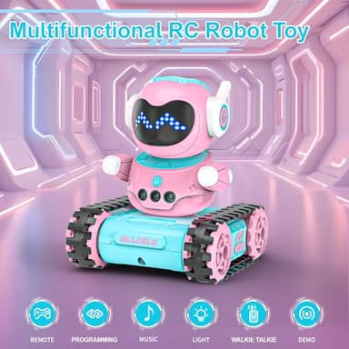 ALLCELE LED RC Robot Toys for Girls with Walkie Talkie, Programming, Music, Demo and LED Function, Remote Control Robot Toy, Gift for Girls 3-8 Years Old Blue Pink - Image 2