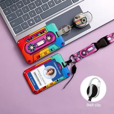 Lanyards for ID Badge Holder for Women Cute, Teacher Lanyard with ID Holder Clip,Retractable Keychain Badge Reel Heavy Duty, Teacher Nurse Work Office Gifts (#33：Color Magnetic Tape) - Image 6