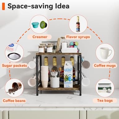 Aquzee Large Coffee Bar Counter Top Shelf with Cup Holder, Cofe Tea Station Organizer Shelves Stand for Countertop with 12 Hooks for Mug, 2 Tier Kitchen Bar Decorations for Home 11"D x 15.8"W x 16.1"H - Image 6