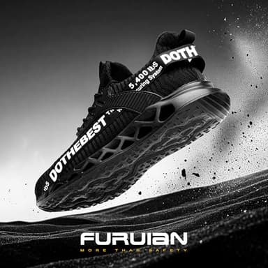 Furuian Safety Shoes Men Work Sneakers, Steel Toe, Lightweight, Comfortable, Black, Size 11.5/13 - Image 3