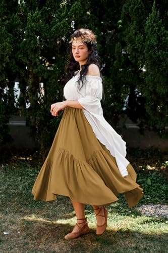 Maxi Skirts for Women Renaissance High Waist Skirt Asymmetrical Skirt with Pockets Deep Yellow XL - Image 4