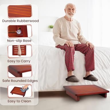 STRONGPAL Step Stool, 3.5" High Wooden Stool for Kitchen, Bedroom, Closet, 15.75" Wide, Anti-Slip Durable Design for Elderly and Adults, Versatile Step Ladder & Extra Seating - Image 2