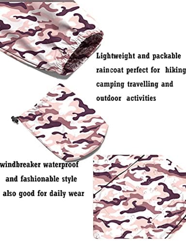 Avoogue Lightweight Raincoat Walking Jackets Women Waterproof Windbreaker Packable Outdoor Hooded Rain Jacket Pink Camouflage L - Image 5