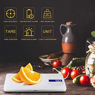 MegaWise Precision Food Scale, 33lb Waterproof Rechargeable Digital Kitchen Scale, 1g/0.04oz Precise Graduation, Weight Grams and Ounces for Cooking Baking, 5 Units Conversion, Tare Function - Image 2