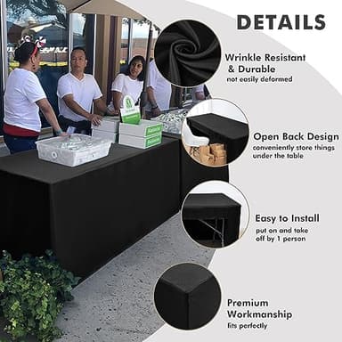 Nasitos 2 Pack Black Tablecloth 6 Foot-Open Back Fitted Tablecloth Rectangle Table, Washable Fabric Trade Show Table Cover for Craft Show, Display, Parties, Wedding, Events - Image 3