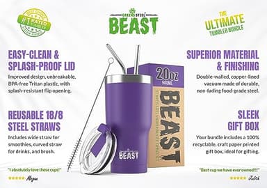 Beast 20 oz Tumbler Stainless Steel Vacuum Insulated Coffee Ice Cup Double Wall Travel Flask (Purple) - Image 4