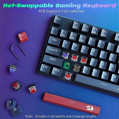 Redragon Mechanical Gaming Keyboard Wired, 11 Programmable Backlit Modes, Hot-Swappable Red Switch, Anti-Ghosting, Double-Shot PBT Keycaps, Light Up Keyboard for PC Mac - Image 5