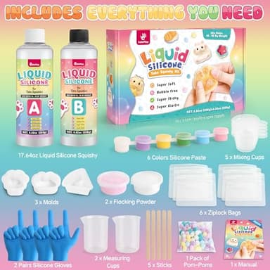 Taba Squishy Kit - 18OZ Rubber Squishy Kit with Guided, Bubble Free and Faster Fully Cures - FuFu Squishy Kit with Mold, Flocking Powder - Stress Relief Entertainment - Image 2