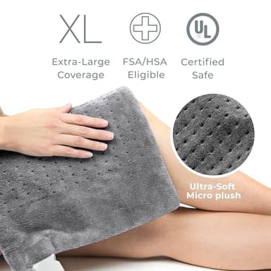 Pure Enrichment® PureRelief® XL Heating Pad - 12" x 24" Electric Heating Pad for Back Pain & Cramps, 6 Heat Settings, Soft Machine Wash Fabric, Auto-Off & Moist Heat (Charcoal Gray) - Image 7