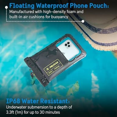 Pelican 2 Pack Marine - IP68 Waterproof Phone Pouch (XL Size) Floating Waterproof Phone Case - Beach Cruise Ship Travel Essentials - Works with All Phones - Detachable Lanyard - Black/Hi-Vis Yellow - Image 2