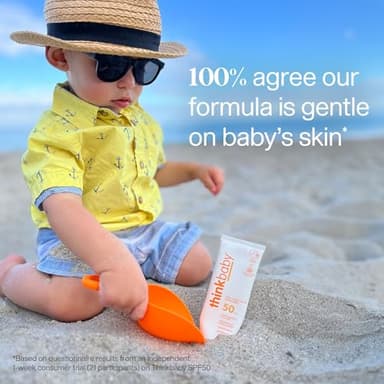 Thinkbaby SPF 50+ Baby Mineral Sunscreen – Safe, Natural Sunblock for Babies - Water Resistant Sun Cream – Broad Spectrum UVA/UVB Sun Protection – Vegan Baby Sunscreen Lotion, 3 Oz. - Image 7
