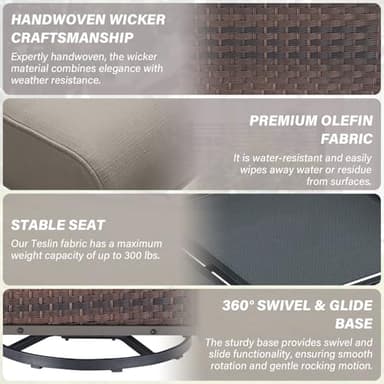 Belord 4 Pieces Patio Furniture Sets - Swivel Rocker Outdoor Chairs with Ottomans, All Weather Wicker Swivel Furniture Glider Seating Set for Porch Deck Sunroom Backyard - Image 7