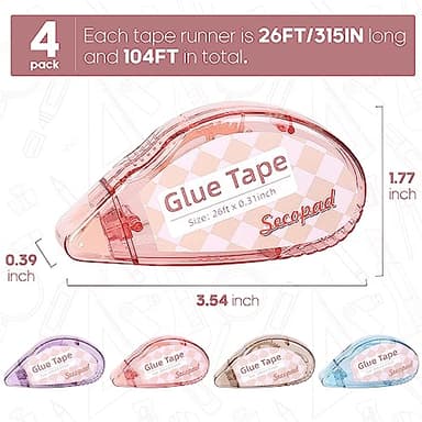 Scrapbook Tape, 4 Pack Double Sided Tape Roller for Crafts, Adhesive Glue Runner Scrapbooking Supplies Journaling School Office Teacher Supplies for Kids and Adults, 0.3IN x 26FT - Image 5