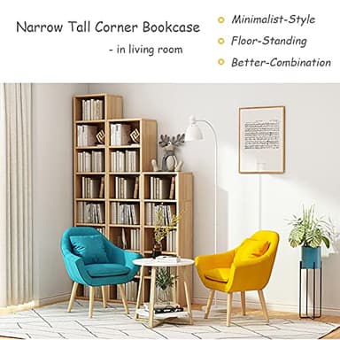 IOTXY Small Narrow Corner Bookcase - 59 Inches Tall Gap Freestanding Storage Cabinet, 7 Lattices Open Shelves Tower Rack, Cubes Bookshelf in White - Image 3