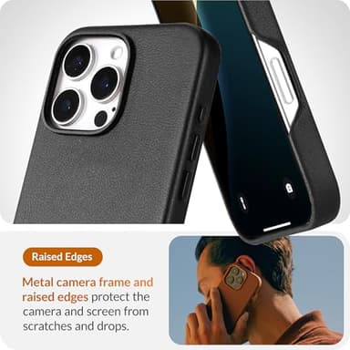 LONLI Classic - for iPhone 16 Pro Leather Case - European Genuine Vele Leather Phone Case - Smoothen and Soften Over Time - [Compatible with Magsafe] - Black - Image 4
