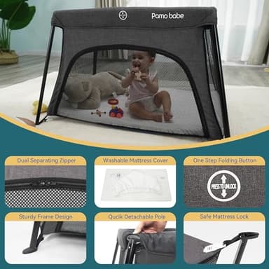 Pamo Babe Travel Crib Lightweight Baby Playard with Mattress Compact Play Yard with Detachable Legs - Image 5