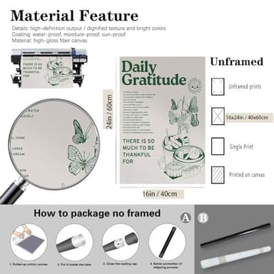 foefvpeft Vintage Green Daily Gratitude Quotes Posters for Room Aesthetic Cute Sunflower Butterfly Food Canvas Wall Art Painting Retro Wall Decor Pictures for Kitchen Dining Room 16x24in Unframed - Image 7