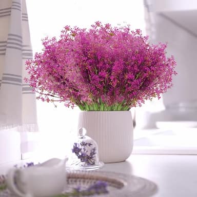 XEOLIAN Artificial Plants, 12 Bundles Outdoor Fake Plants Spring Summer UV Resistant Faux Greenery Shrubs Indoor Outside Porch Garden Patio Window Box Decor (Magenta) - Image 3