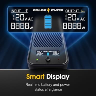 GOLDENMATE 1000VA/800W Lithium UPS Battery Backup & Surge Protector, Backup Battery Power Supply with LiFePO4 Batteries(230.4 Wh), Sinewave UPS System, 10 Years Lifespan, 8 Ports, LCD Display, Gray - Image 4
