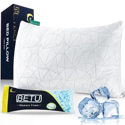 BETU Cooling Pillow Queen Size, Shredded Memory Foam Cool Pillow for Hot Sleepers, Adjustable Firm Soft Support Bed Pillows Perfect for Back Neck Pain and Side Sleeping with Pillow Case Cover, White - Image 1