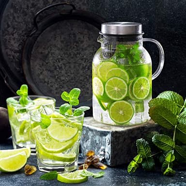 Glass Water Pitcher, Fruit Infuser Pitcher with Removable Lid, High Heat Resistance Infusion Carafe for Hot/Cold Water, Flavor-Infused Beverage & Iced Tea - 2 Qt - Image 7