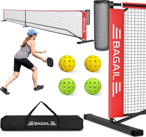 BAGAIL Portable Pickleball Net Set, 22 FT Regulation Size Pickle Ball Net with Ball Collector, Carry Bag, Easy Setup for Outdoor Indoor Driveway - Red - Image 1