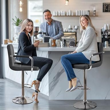 Yaheetech Bar Stools Set of 4, PU Leather Adjustable Barstools with Armrest, Counter Height Stool Chairs with Thickened Seat Cushion for Kitchen Island, Grey - Image 4