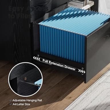 DUMOS Lateral File Cabinet with 3 Drawers Rolling Filing Cabinets Under Desk Storage Printer Stand Wood Organizer with Wheels Adjustable Shelf for Office Home Small Space, Black - Image 7