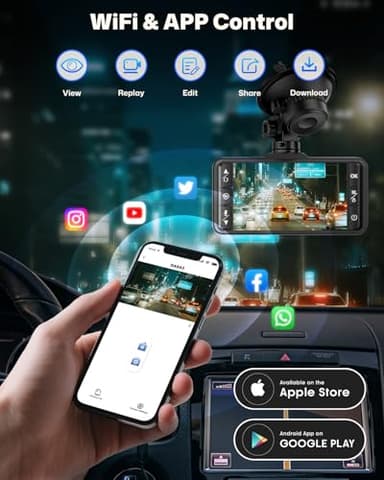 SUVCON Dash Cam Front and Rear 4K/1080P Full HD, Dash Camera for Cars with 32GB Card, Built in WiFi with APP, Dual Dash Cam 3.94" IPS Screen, G-Sensor, Loop Recording, WDR, Parking Mode - Image 4