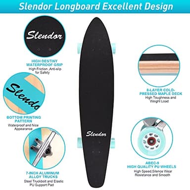 Slendor 42 Inch Longboard Skateboard Complete Cruiser Pintail, Drop Through Deck Skateboardfor Cruising, Carving, Downhill - Image 3