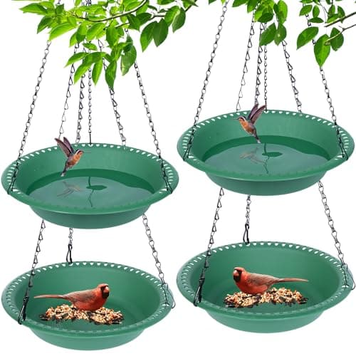 4 Pack Hanging Bird Feeder and Bird Bath Tray 10 inch for Garden Yard Outside, Green - Image 1