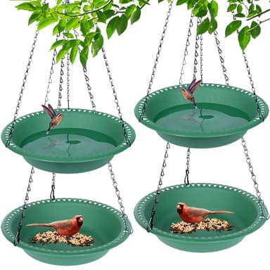 4 Pack Hanging Bird Feeder and Bird Bath Tray 10 inch for Garden Yard Outside, Green - Image 1