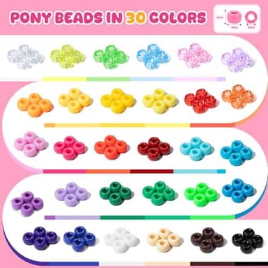 Simetufy 6000Pcs Pony Beads, 30 Colors 6x9MM Kandi Beads Bulk for Crafts Bracelet Making Hair Braiding Jewelry Key Chains DIY Valentine' s Day Romantic Gifts Christmas Gifts (Stack Box - Image 5
