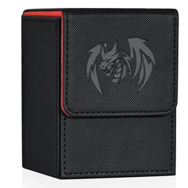 UAONO Card Deck Box for Yugioh MTG, 100+ Deck Case with 2 Dividers, PU Leather Storage Box, Compatible with Collectible Trading Cards (Black & Red, Sky Dragon) - Image 1