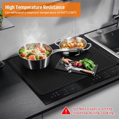 Silicone Stove Top Covers for Electric Stove, 28" x 20" Stovetop Cover, Dish Drying Mat XL for Kitchen, Stove Mat Protector, Heat Resistant Cooktop Cover, Flat Range Stovetop Protector, Black - Image 3