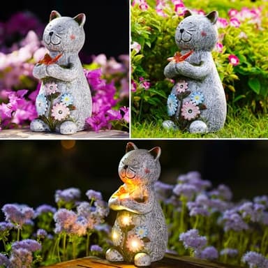 Tiejiajiang Solar Cat Statue Hold a Butterfly - Outdoor Solar Statues Garden Decor - Unique Design Ideal Gifts for Women,Mom - Image 5