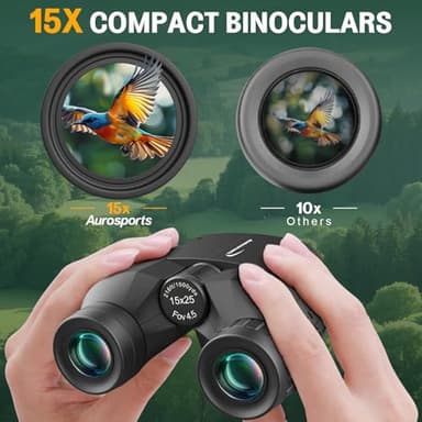 Aurosports 15x25 Compact Binoculars for Adult Kids - High Power Binoculars for Bird Watching - Easy Focus Small Binocular with Low Light Vision for Travel, Camping, Concert, Hiking - Image 2