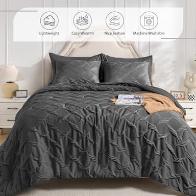 Swandream Queen Bedding Comforter Set- Luxury Spandex Jacquard 7 Pieces Bed in a Bag, Lightweight Comforter with 1 Fitted Sheet, 1 Flat Sheet, 2 Pillowshams & 2 Pillowcases, Dark Grey - Image 3