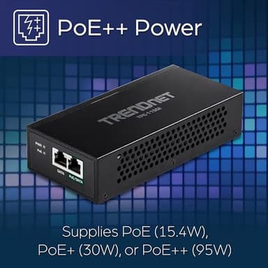 TRENDnet Gigabit PoE++ Injector, Convert A Non-PoE Port to A PoE++ Gigabit Port, PoE (15.4W), PoE+ (30W), Or PoE++ (95W), Up to 100m (328 ft), Integrated Power Supply, Black, TPE-119GI - Image 3