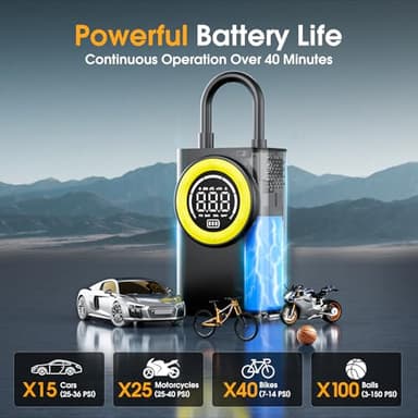 Tire Inflator Portable Air Compressor,150 PSI Cordless Air Pump for Car Tires with Digital Pressure Gauge & LED Light,5X Faster Portable Tire Inflator for Car,Motorcycle,Bike,Ball - Image 3