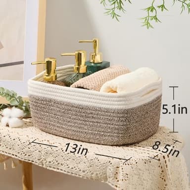 MiniArk Small Storage Baskets for Organizing | Closet Organizer Bins | Shelf Toy Basket | Woven Rope Baskets | Cube Decorative Box | Shallow Basket | 13x8.5x5.1” | 3 Packs White Brown - Image 3