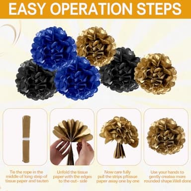 Graduation Decorations Class of 2025, Navy Blue Gold Graduation Decor Set with Congrats Grad Banner, Foil Balloons, Paper Pompoms, Hanging Swirls for 2025 High School & College Grad Party Supplies - Image 4