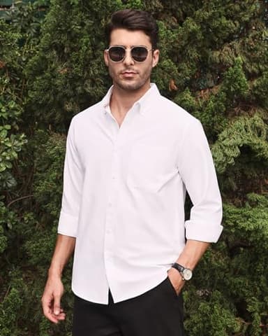 Alimens & Gentle Mens Solid Oxford Shirt Long Sleeve Button Down Shirts with Pocket White - Image 5