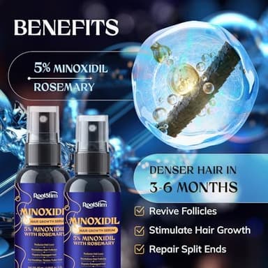 5% Minoxidil Hair Growth for Men and Women: 2-Pack Extra Strength Minoxidil Hair Loss Treatment Serum with Rosemary for Faster Stronger Thicker Hair Growth - 60ML Each - Image 3